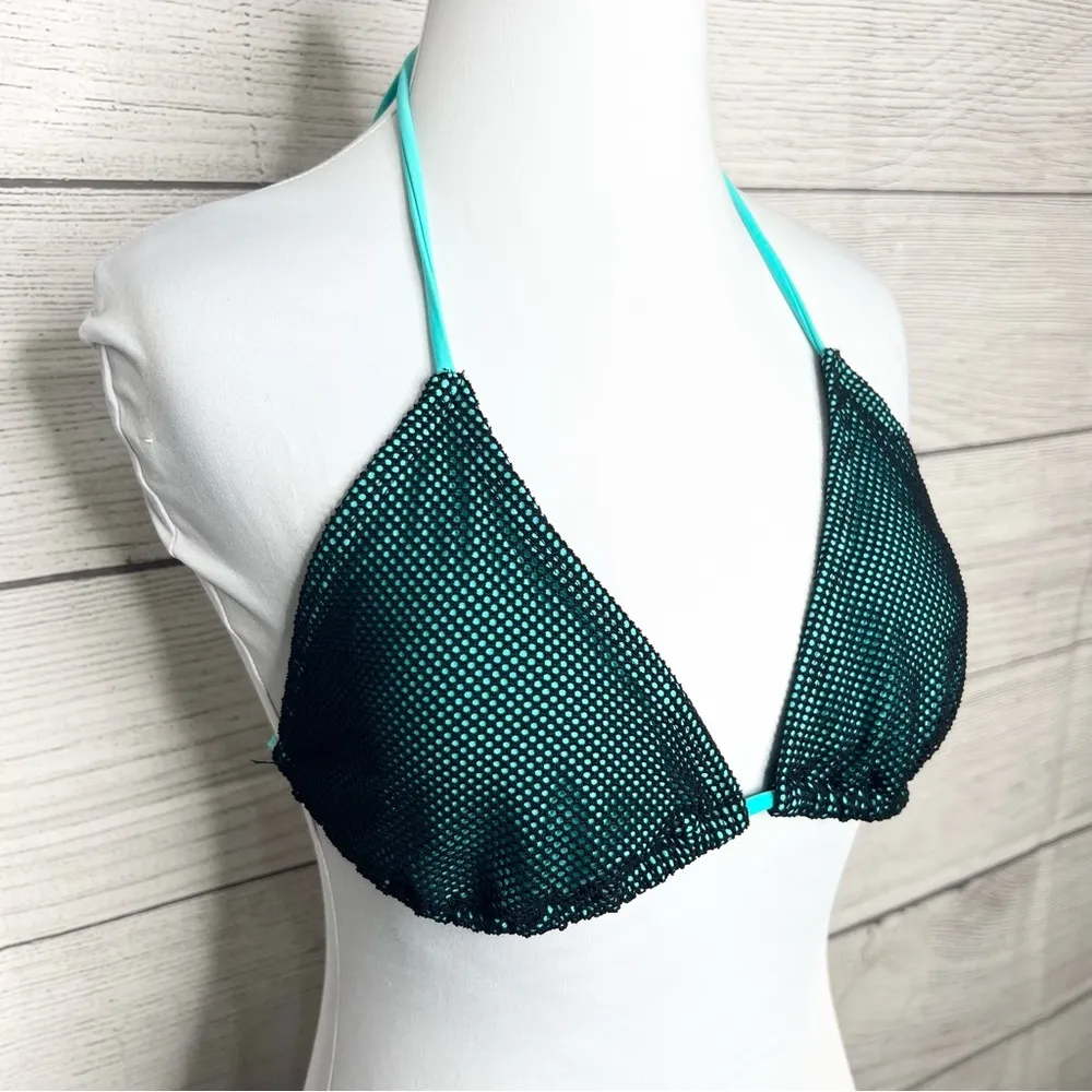 NWT Aqua Blue & Black Fishnet Bikini Top Size Large - Image 3