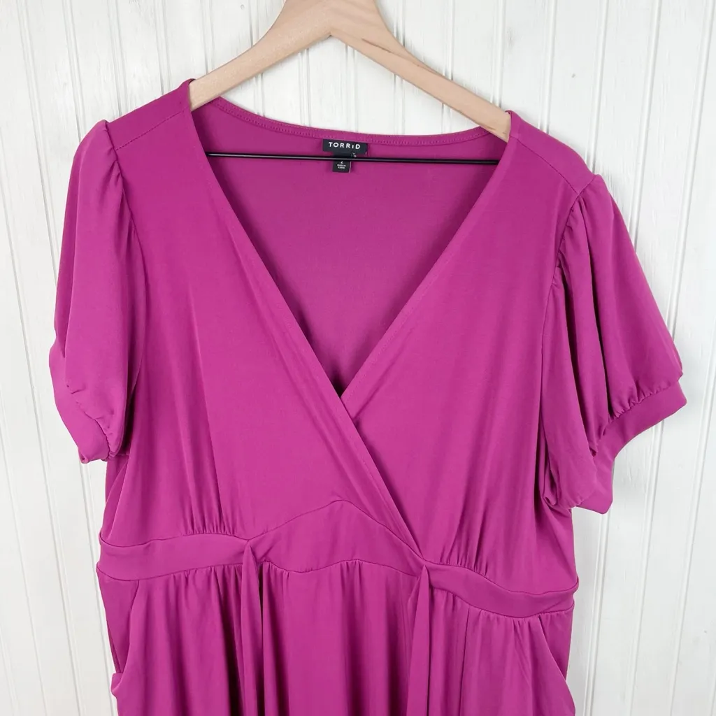 Torrid Studio Knit Surplice Tie Back Mini Dress Size 2X Boysenberry Magenta Pink - Image 5