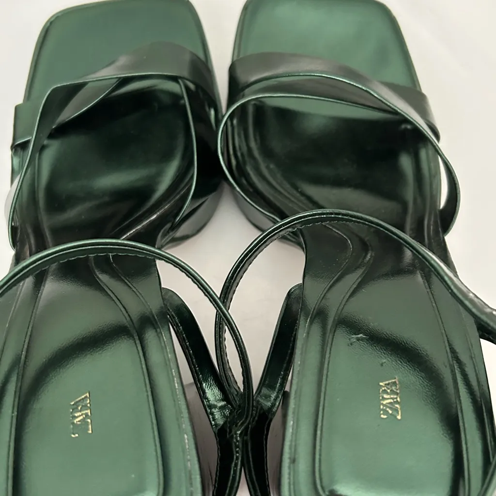 ZARA  Emerald Green Platform Sandals Size 8 US 39 EU - Image 11