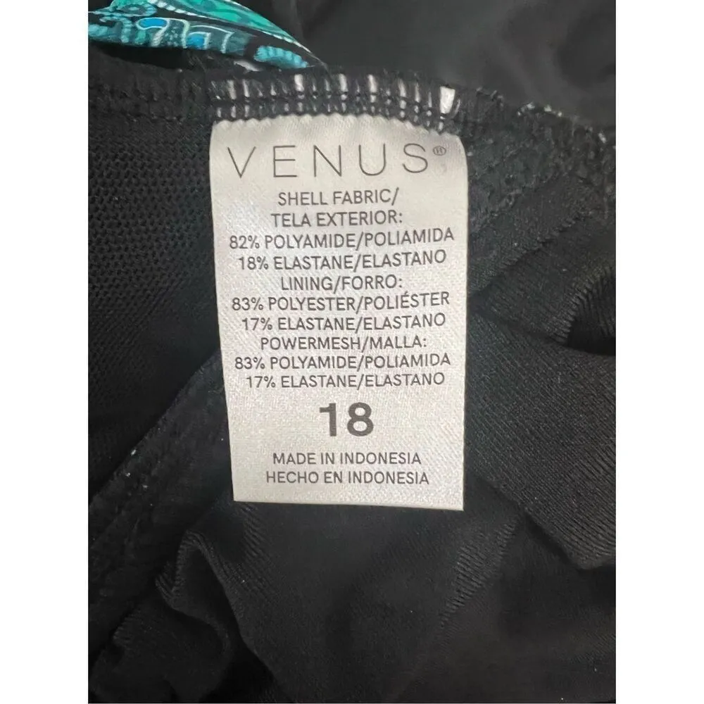 Venus Black Turquoise Print One-Piece Swimsuit Cross Strap Womens Plus Size 18 - Image 8