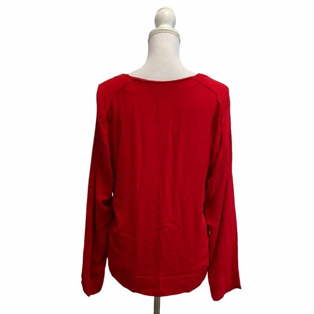 Zara Red Long Sleeve V Neck Top Blouse Large - Image 5