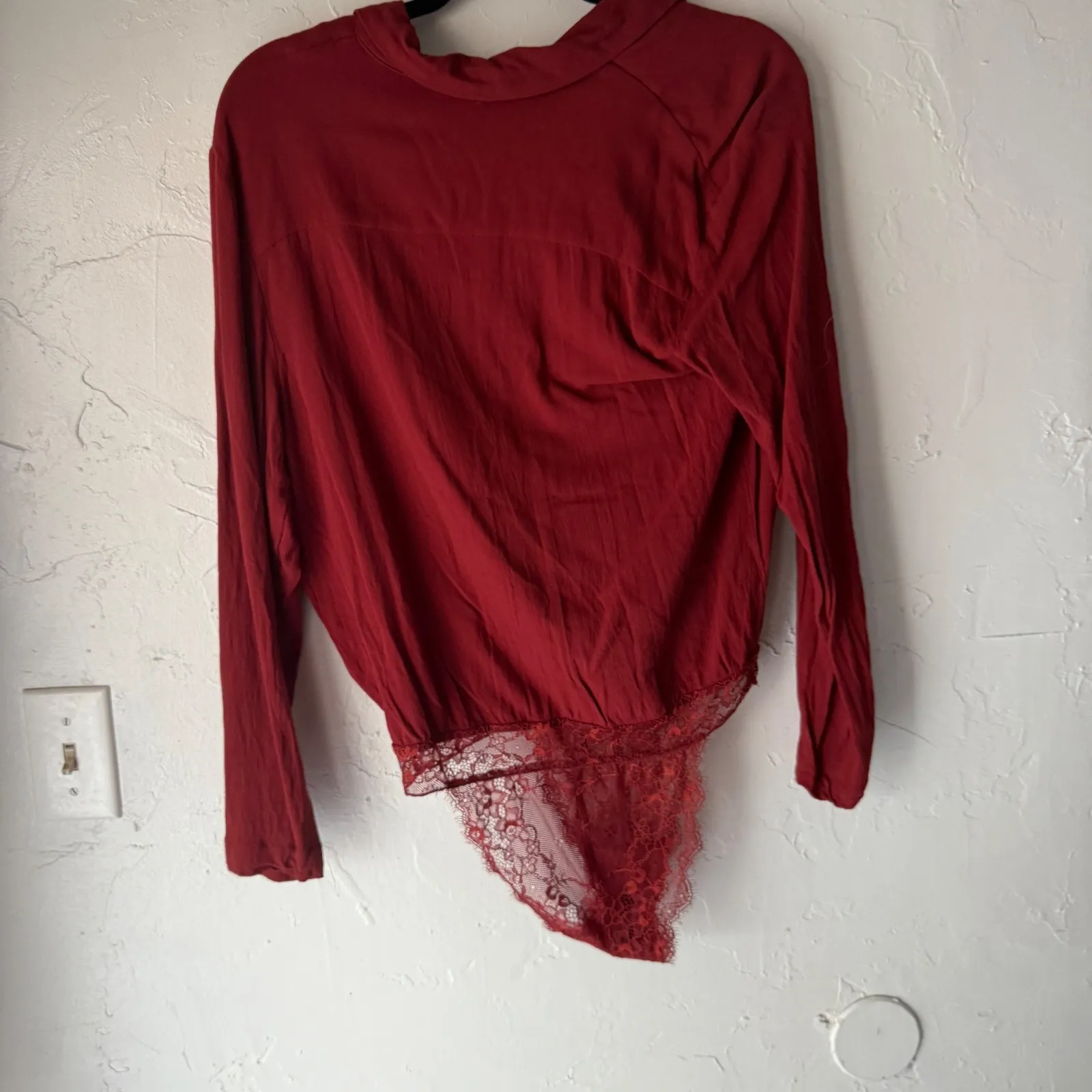 Intimately Free People Red Lace Plunging Neckline Bodysuit XS Festival Boho - Image 5