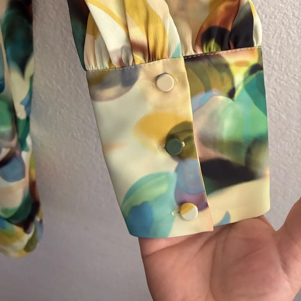 🆕Eloquii Satin Yellow and Green Sheath Dress with Bishop Sleeves 16🆕 - Image 7