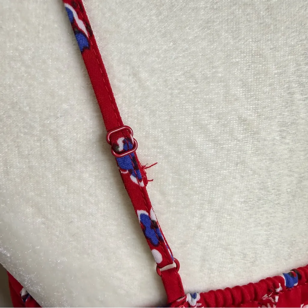 Dex Floral Faux Wrap Dress Red Woman’s Size Medium Ruffle Feminine Summer - Image 8