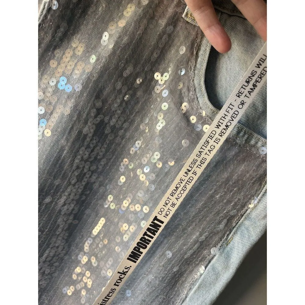 Mistress rocks Stonewash Baggy Sequin Jeans Size Large + NEW WOMENS Denim - Image 6