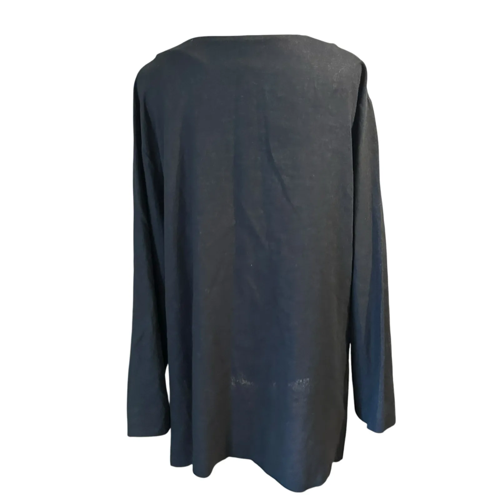 A.K.C 1X Black Linen Blend Embroidered Floral Tunic Top Blouse Long Sleeve Y2K - Image 6