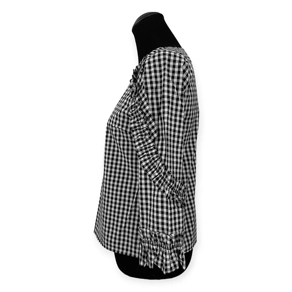 Halogen | XS | Gingham Check Poplin Ruffle & Button Detail Tunic Top Blouse - Image 6