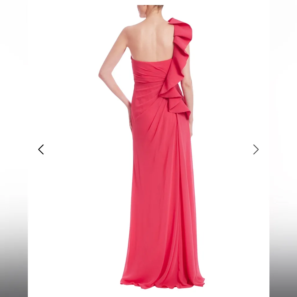 Badgley Mischka - One-Shoulder Pleated Leaf Evening Gown - Image 3