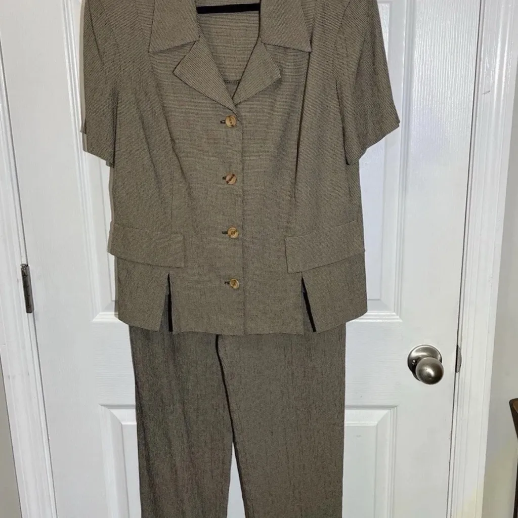 Virgo II Pant Suit Set Brown Heathered Rayon Sapporo Sz M Vintage Size M - Image 2