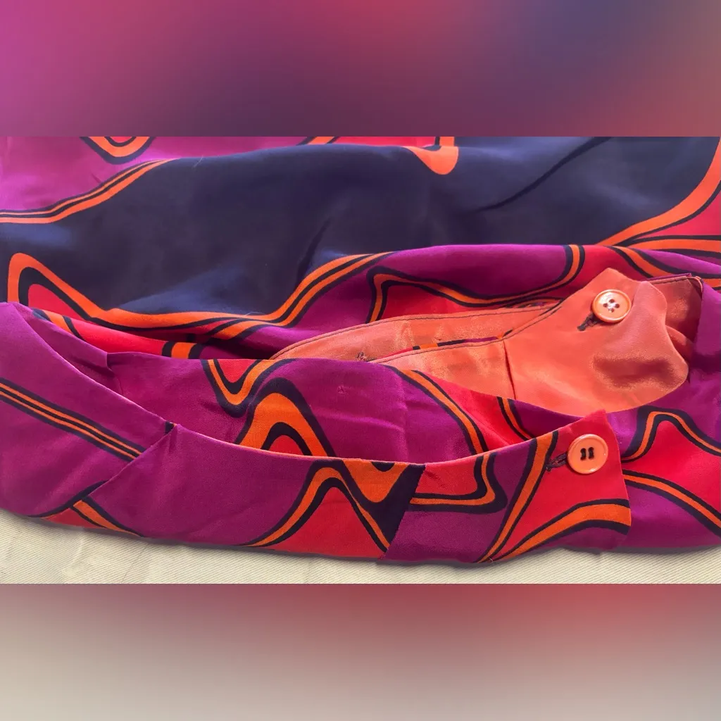 Vintage‎ Max Mara 100% Silk Wrap Skirt Size 8 Asymmetrical Orange Pink Italian - Image 13