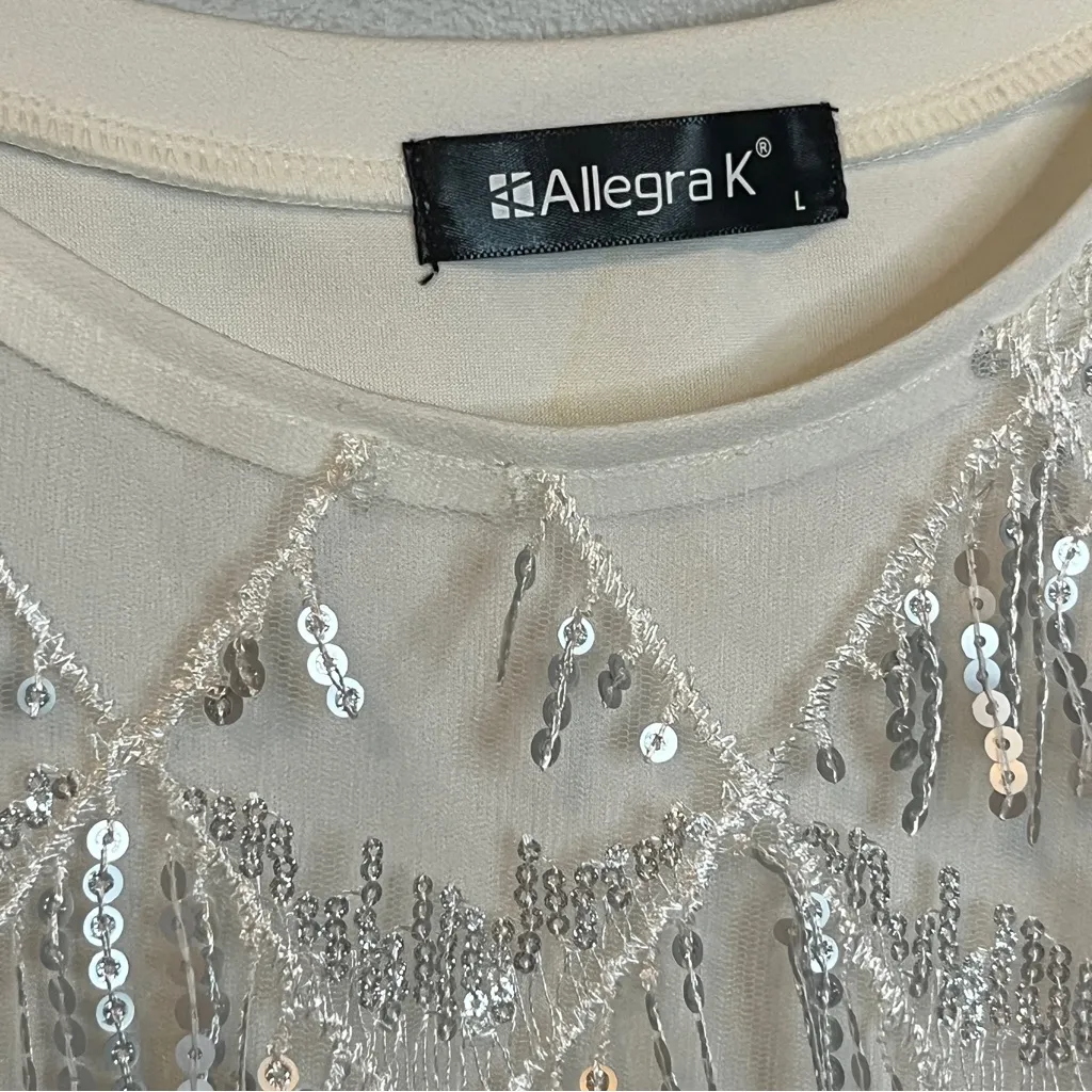 Allegra K  Cream White Sequin Crop Top Large - Image 5