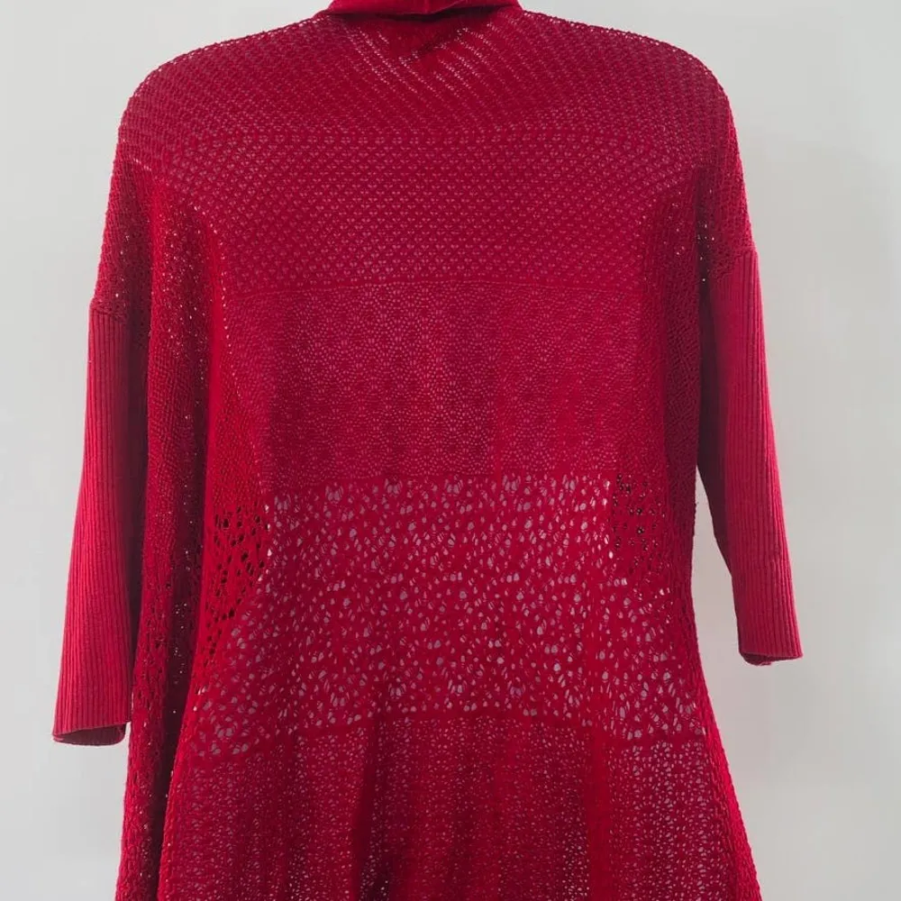 Eileen Fisher Red Open Front Drape Mixed Knit Silk Cardigan Size Small Red - Image 8