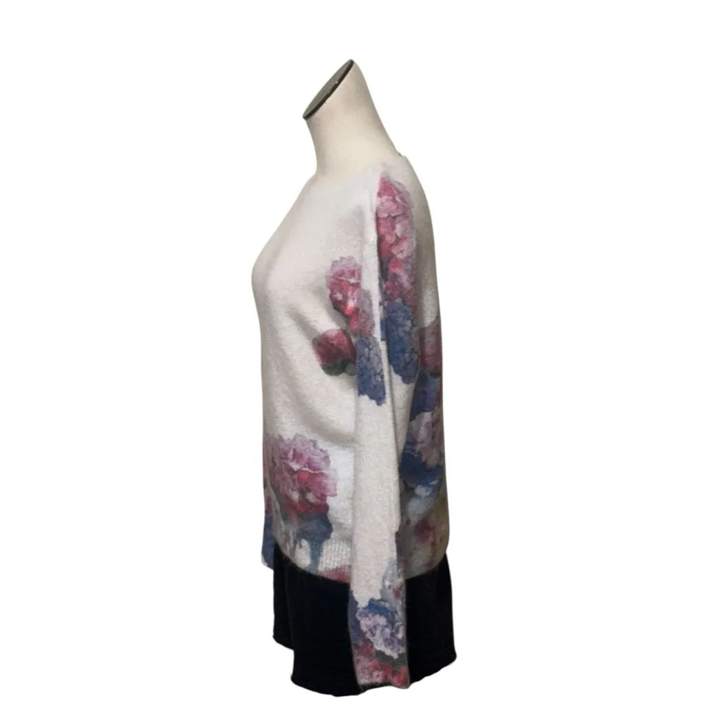 NWOT Bianco Co & Blu Made In Italy Floral Print Wool and Mohair Blend Sweater L White Size L - Image 4