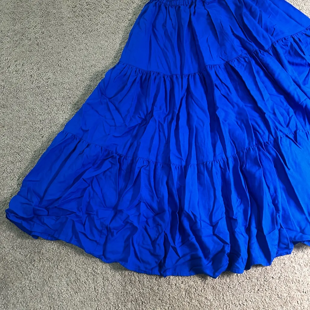 Vtg 90s Cactus Flower Blue Tiered Maxi Skirt Boho Prairie Peasant O/S Petite USA Size undefined - Image 2