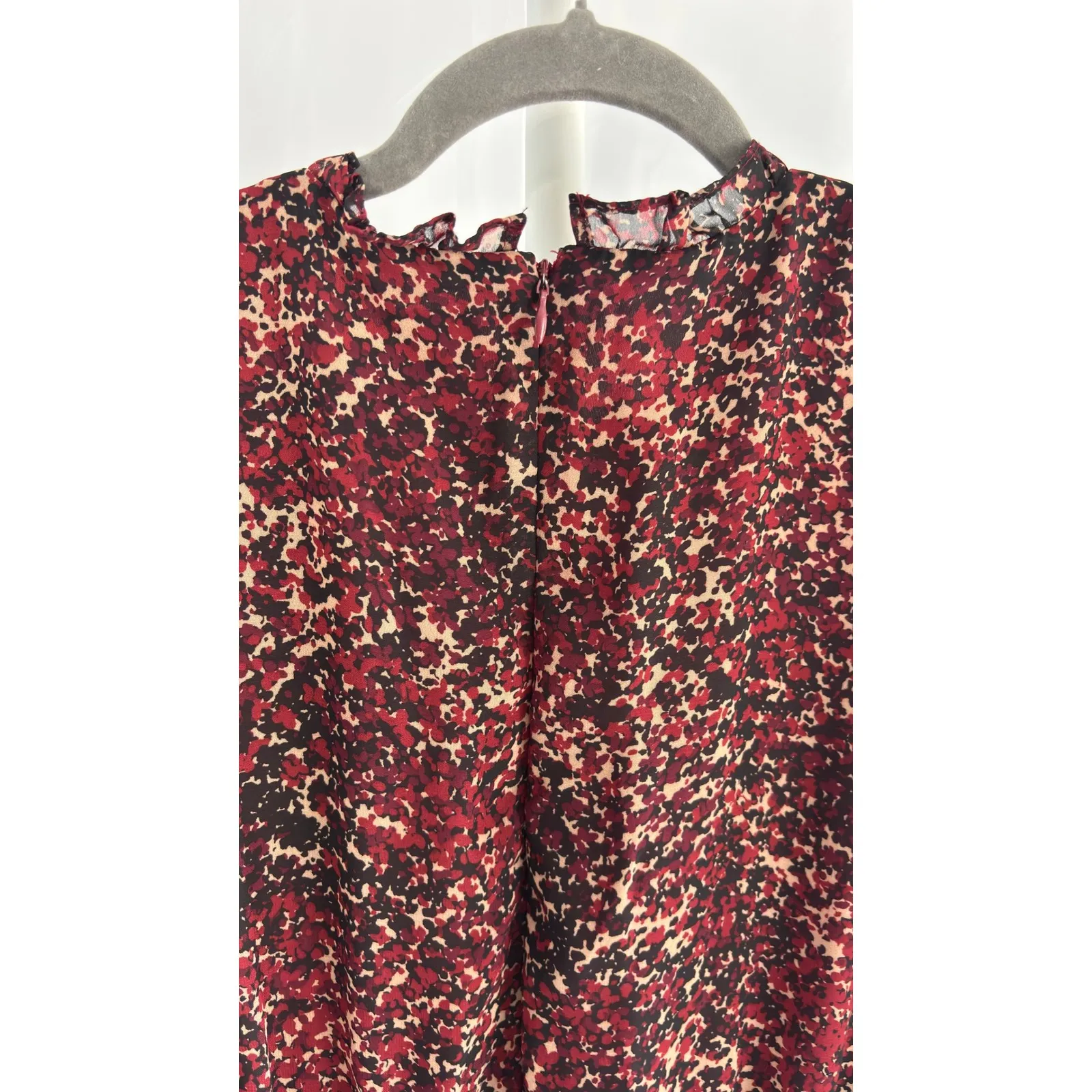 $128 Taylor Floral Print Mock Neck Long Sleeve Tiered Chiffon Dress Red Size 10 - Image 9