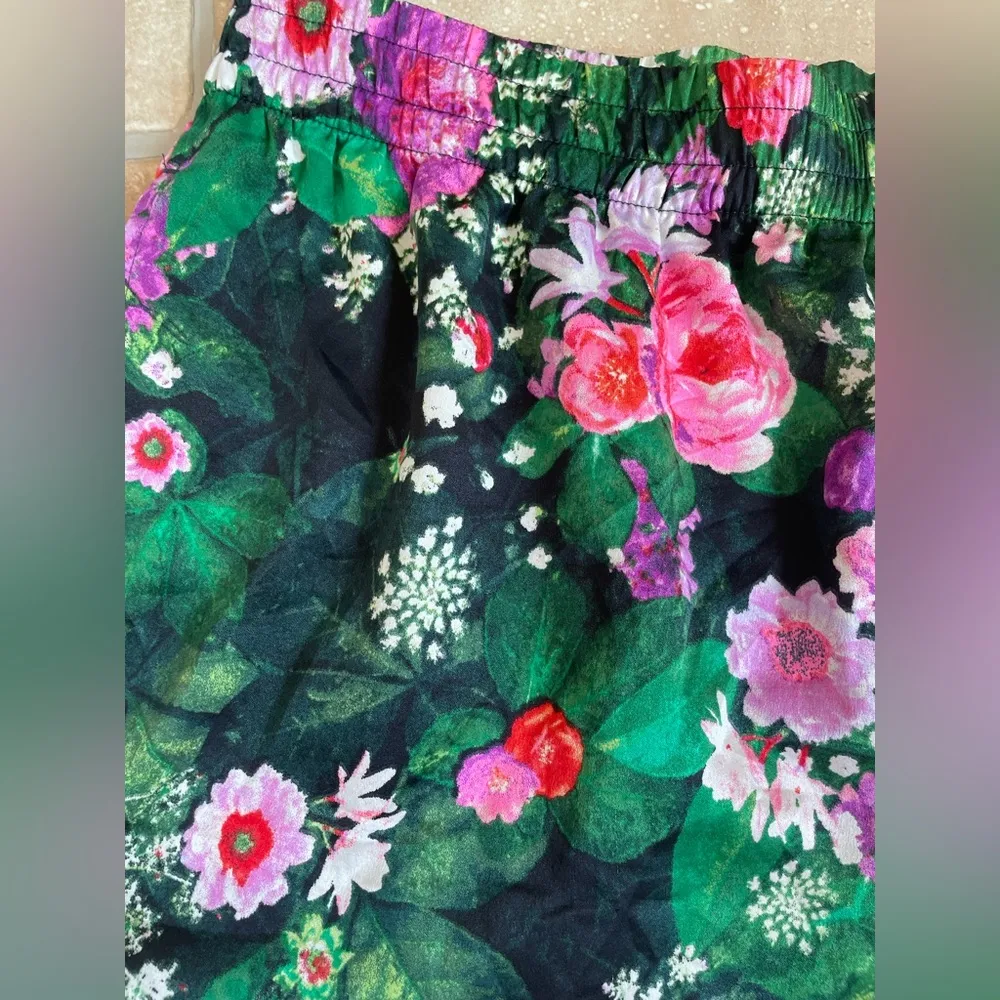 Victorias Secret Satiny High Waist Sleep Pajama Short Shortie Black Garden; M - Image 2