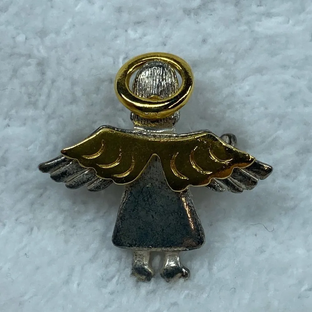 Vintage IMO 1995 Guardian Angel Pin Brooch Pendant Halo Wings Gold Silver Color - Image 14