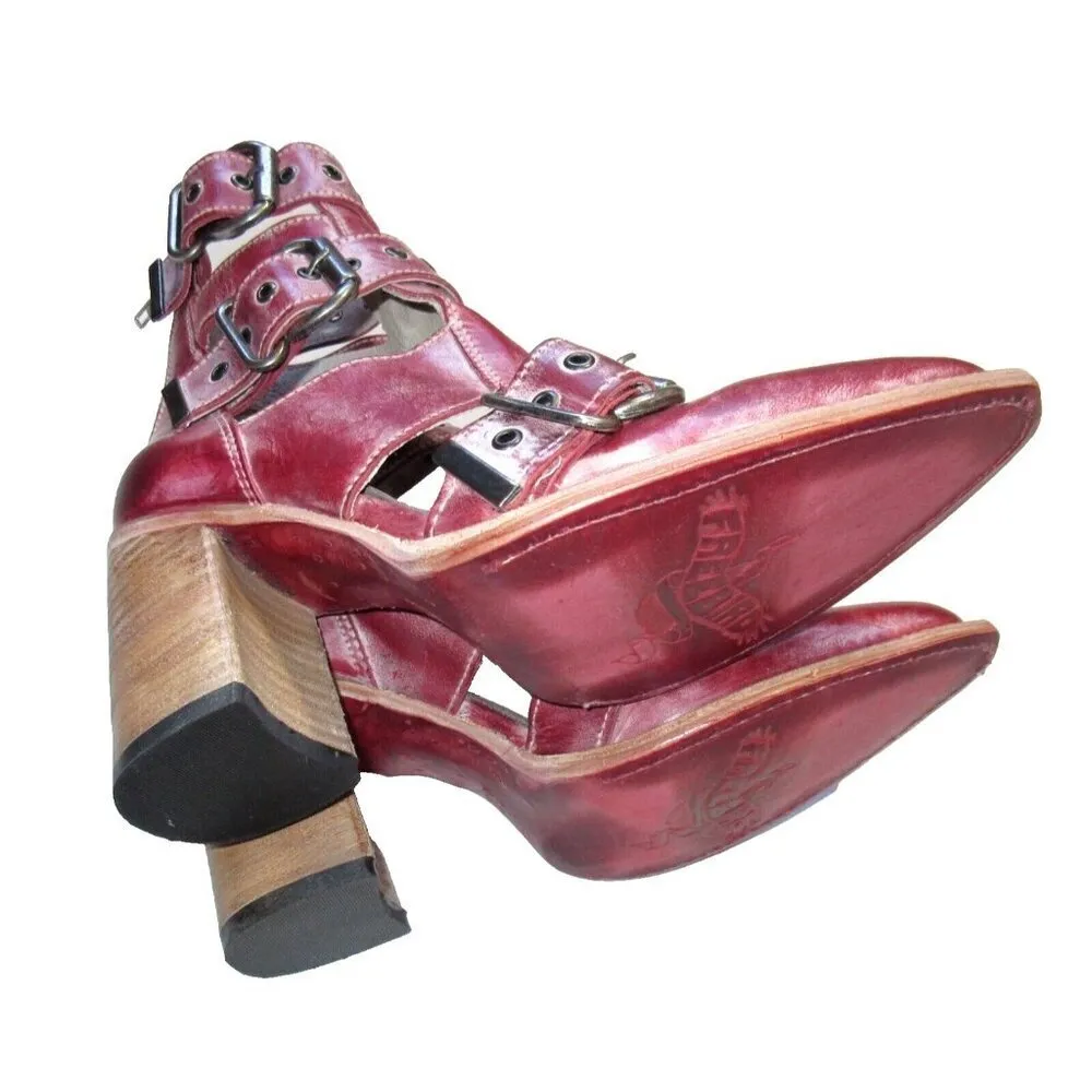 NEW Freebird by Steven Malena Joplin in Red Leather Ankle Buckle Heel Boot 10 - Image 6