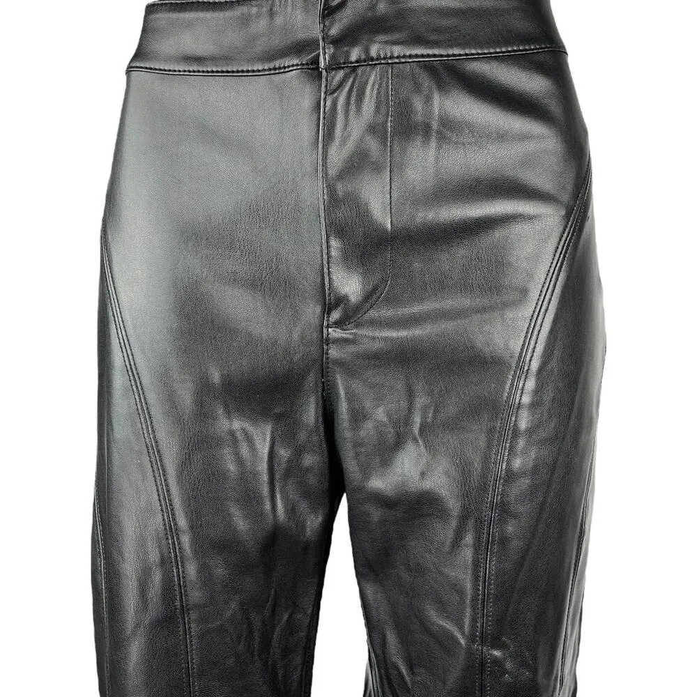Urban Outfitters Silence + Noise Women's Black Faux Leather Wide Leg Pants Sz 10 - Image 4