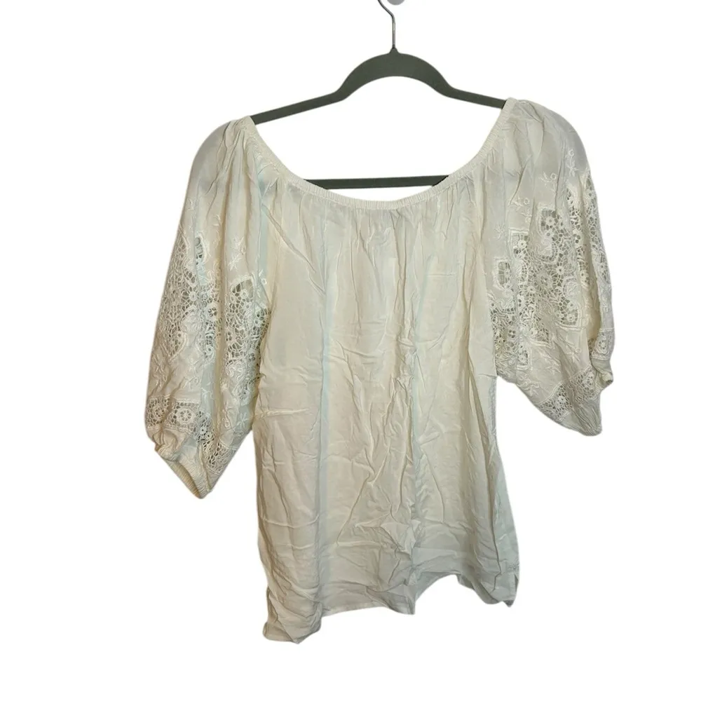 Nwt Loft White Embroidered Puff Eyelet Sleeve Cottagecore Blouse - Image 2