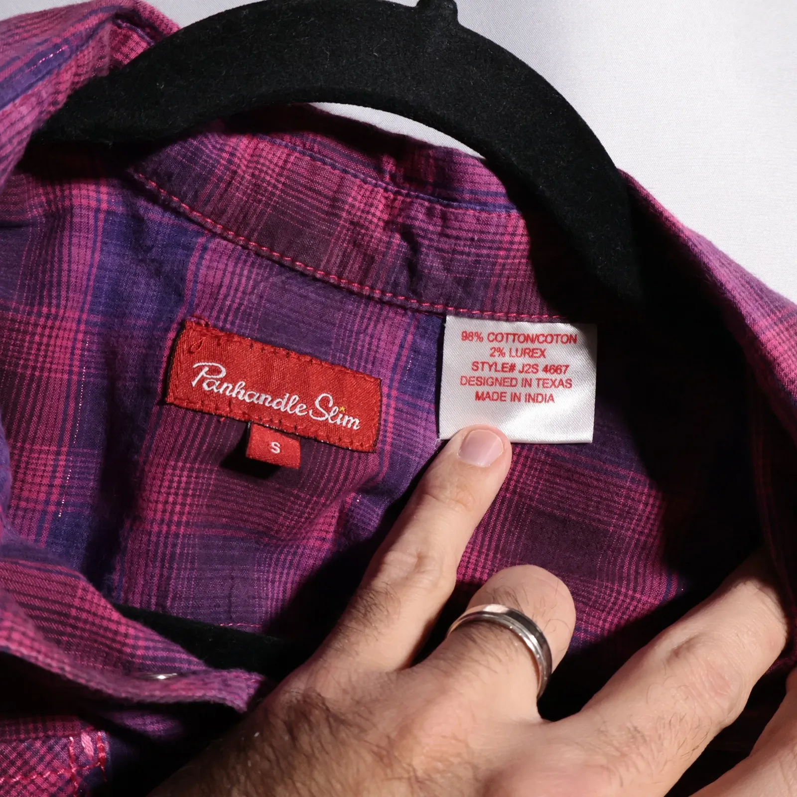 Panhandle Slim Womens Plaid Pearl Snap Top Long Sleeve Western Fuschia Purple S Pink - Image 4