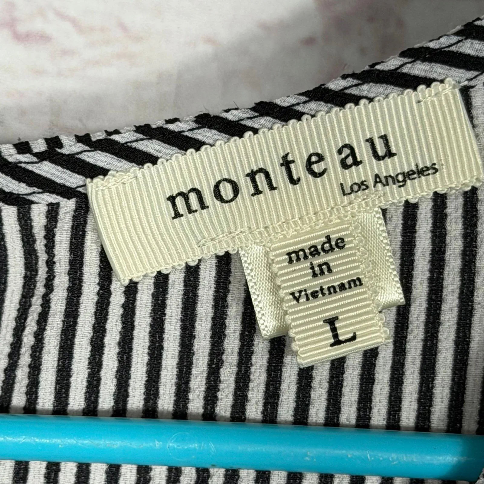 Monteau Large Black and White Striped Peplum Top - Image 5