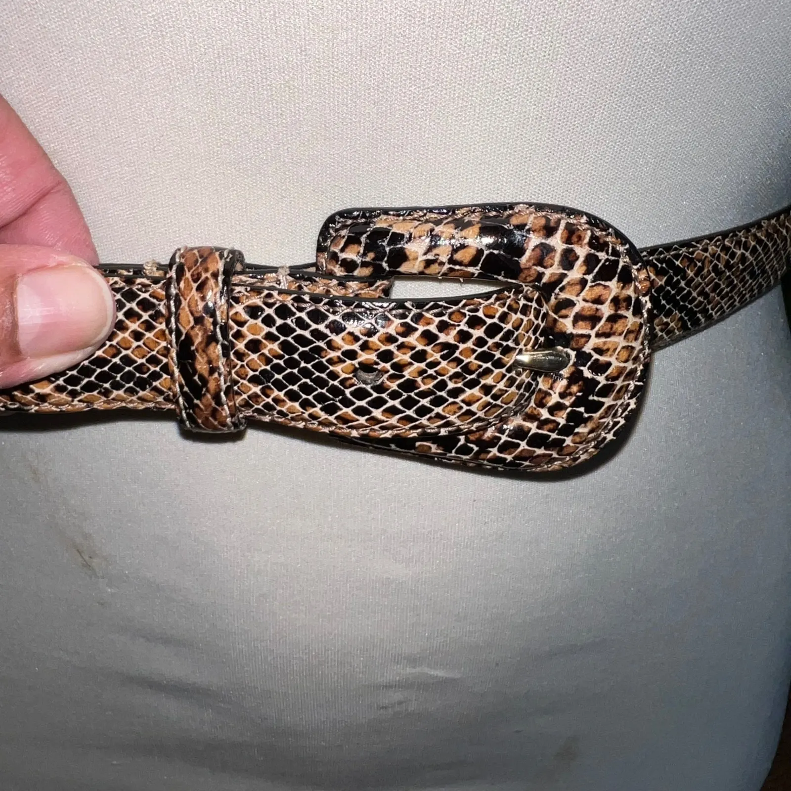 WCM NY Snakeskin Print Belt Genuine Leather‎ Made in USA Women's Size Small Brown - Image 2