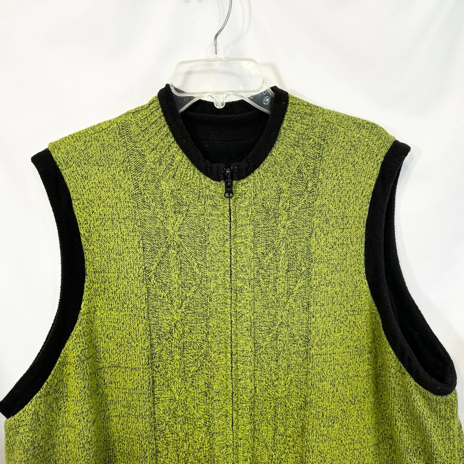 Woman Within 22W 24W Reversible Vest Black Fleece Green Knit Full Zip Cable B‎ - Image 4