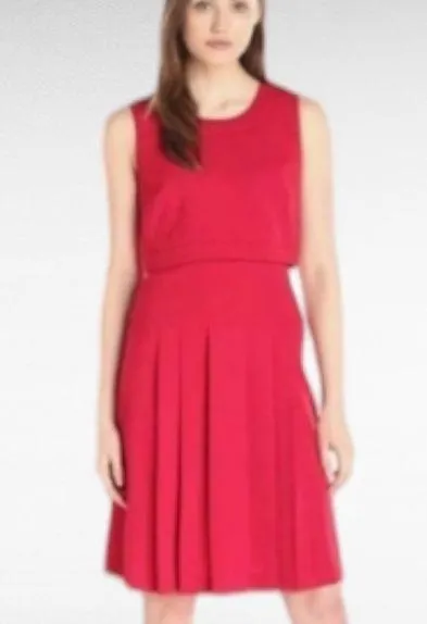 Tommy Hilfiger Red Fabric Overlay Pleated Sleeveless Midi Dress Size 8 - Image 2