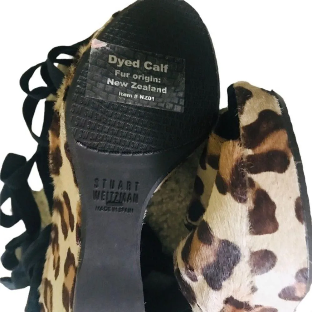 Stuart Weitzman Brown Leopard Print Ankle Wrap Wedges‎ Size 8 M - Image 6