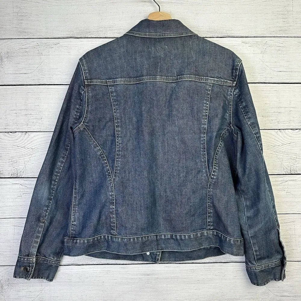 J. Jill Denim Jean Jacket Womens Size Medium Button Down Stretch Blue‎ Med Wash Blue - Image 4