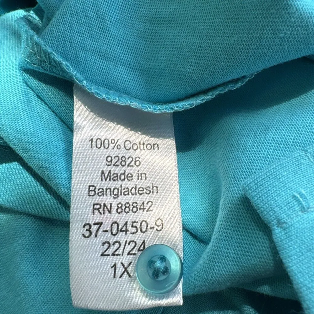 Woman Within Women's Plus Size Perfect Short-Sleeve Polo Shirt Turquoise 1X G4 - Image 5