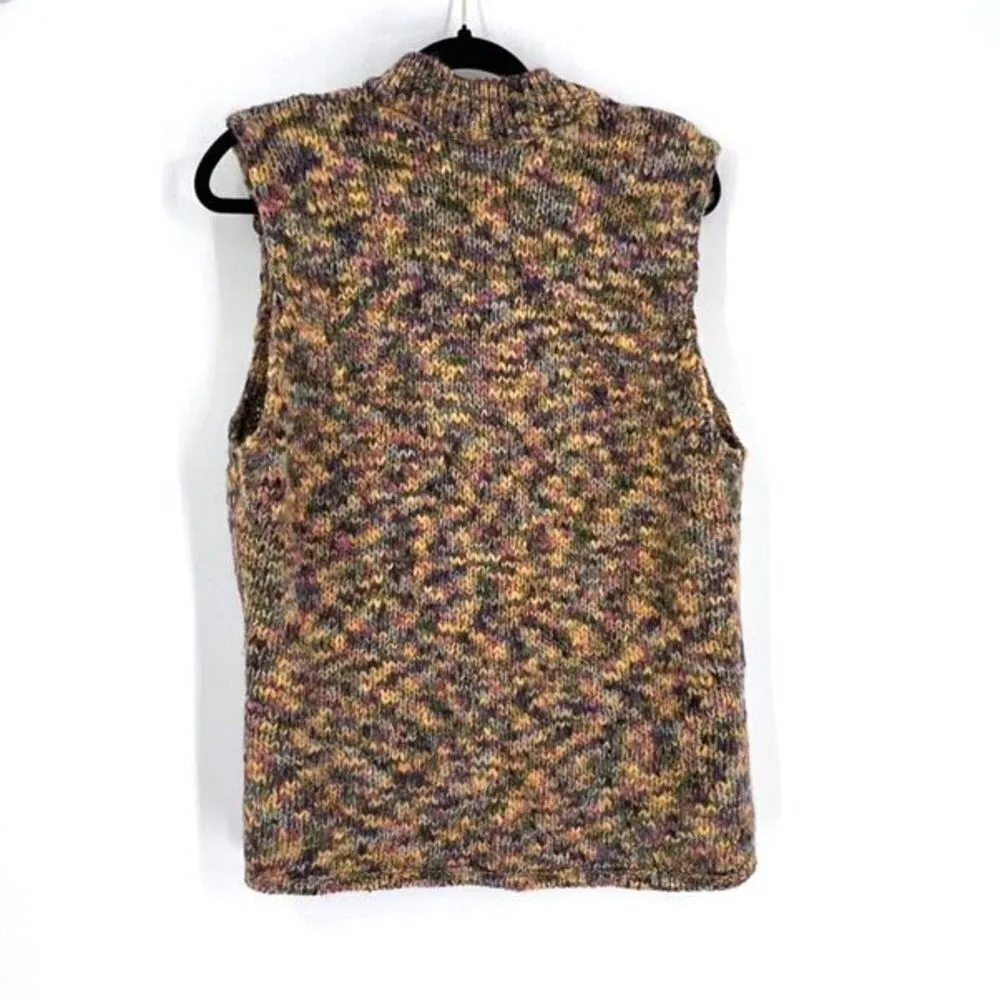 Talbots Womens Wool Blend Mock Neck Cardigan Sweater Vest Multi-Color Size Large - Image 2