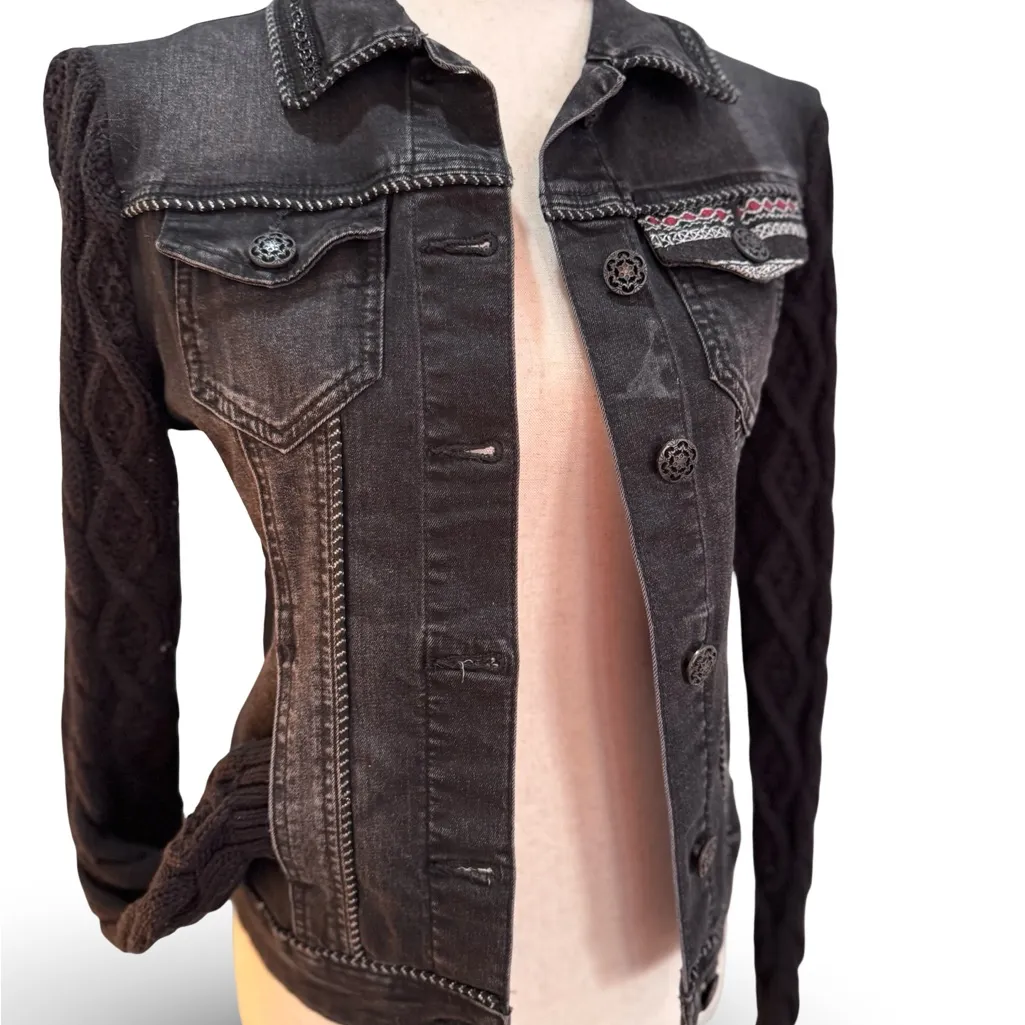 Desigual CHAQ Black Panther Women's Denim Knit Jacket sz 2 / EU 34 - Image 14