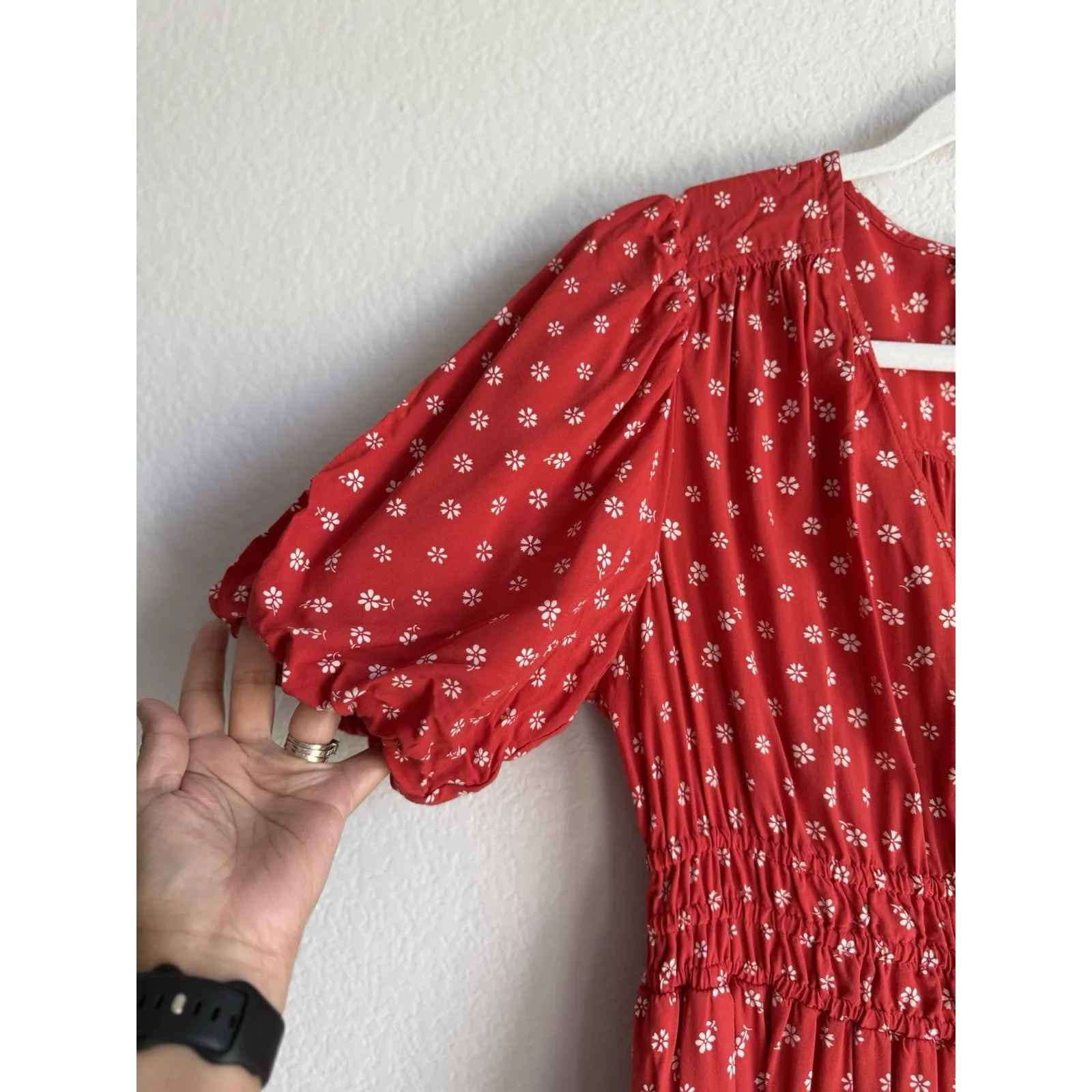 Madewell‎ Sophia Mini Dress Bandana Flower Red Spring Button Down Women's Size M - Image 10