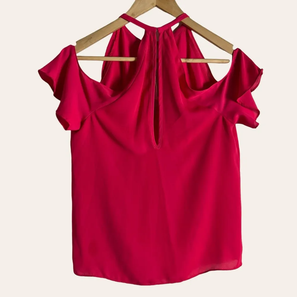 Amanda Uprichard Celia Pink Cold Shoulder Keyhole Flutter Sleeve Top - Image 7
