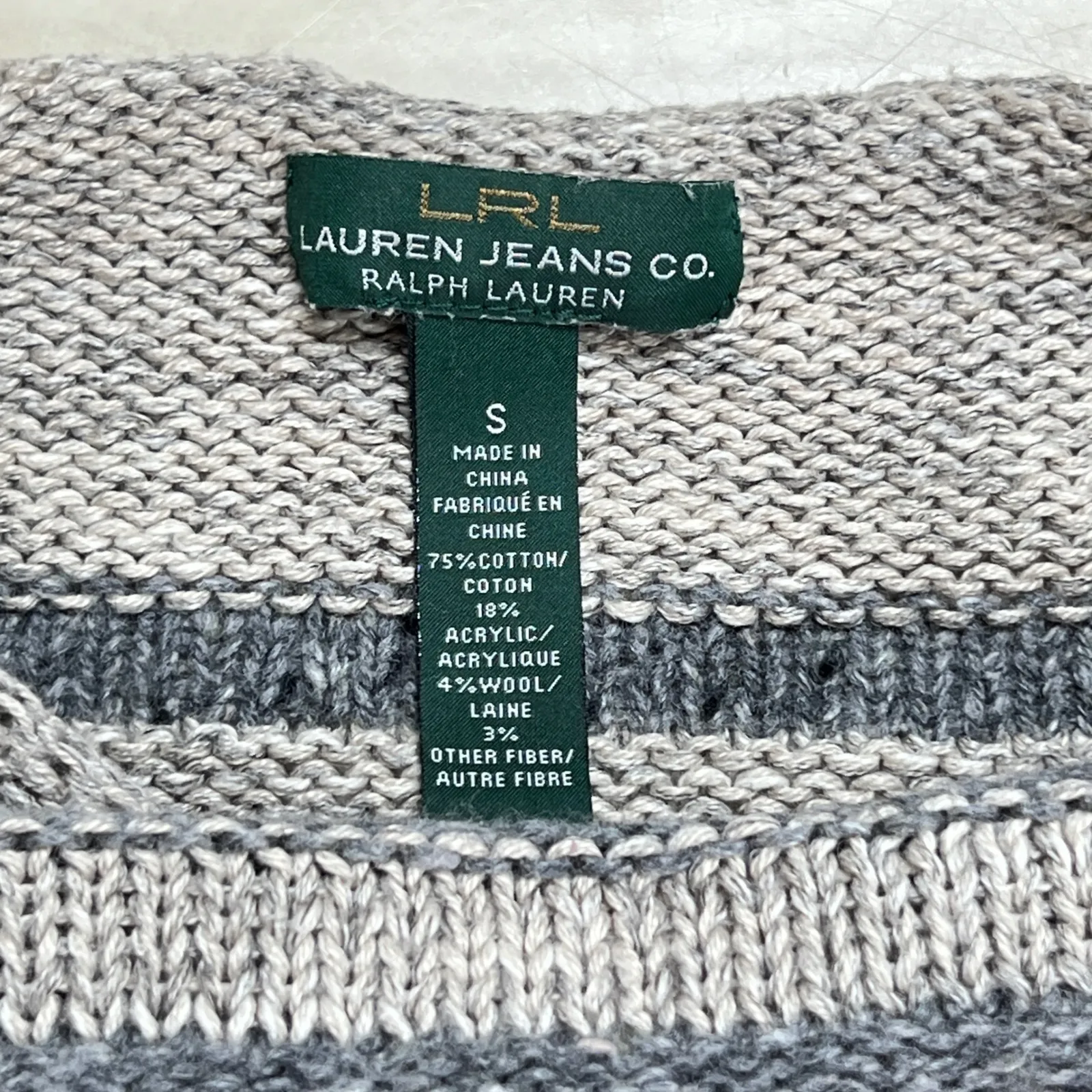 Lauren Jeans Co. Ralph Lauren Sweater Small Knit Aztec Pattern Gray Neutral - Image 2