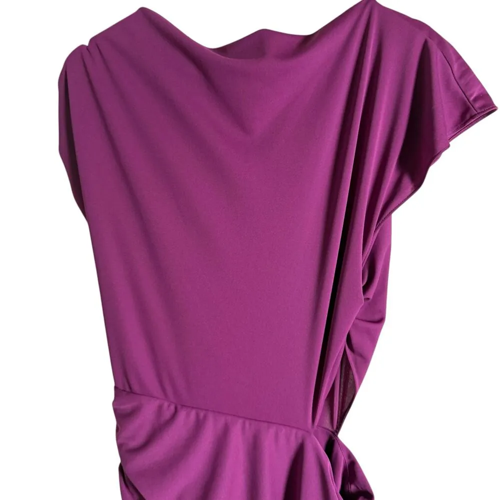 Tanya Taylor Nami Purple Asymmetric Boat Neck Draped Cap Sleeve Gown Size 10 - Image 12