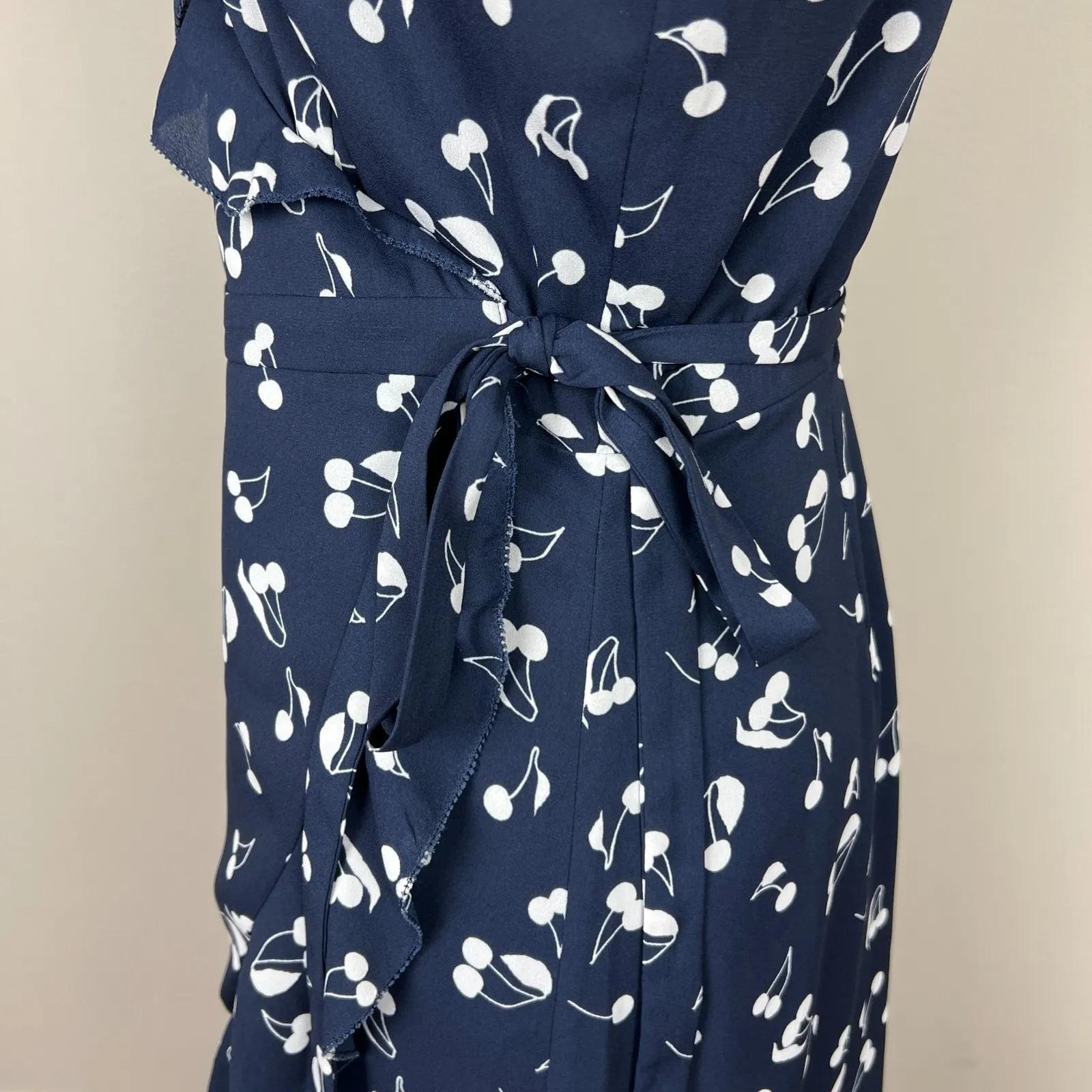 Sunday Best Wrap Dress 6 Aritzia Savoy Cherry Print Navy Blue‎ Ruffle Feminine - Image 9