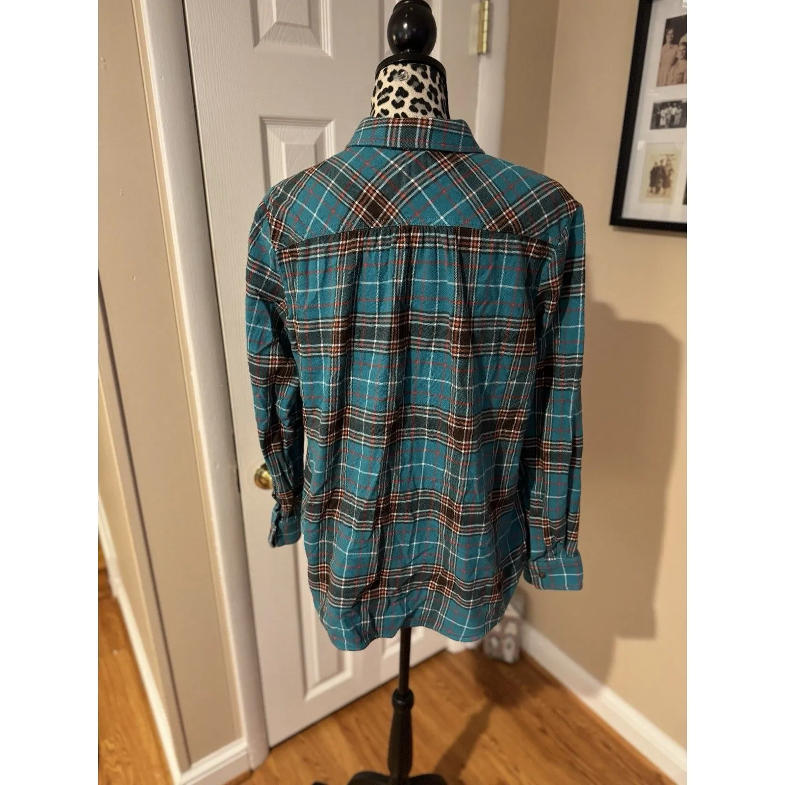 LANDS' END Womens Sz XL Green Brown Flannel Shirt Cozy Warm Gorpcore Outdoor - Image 2