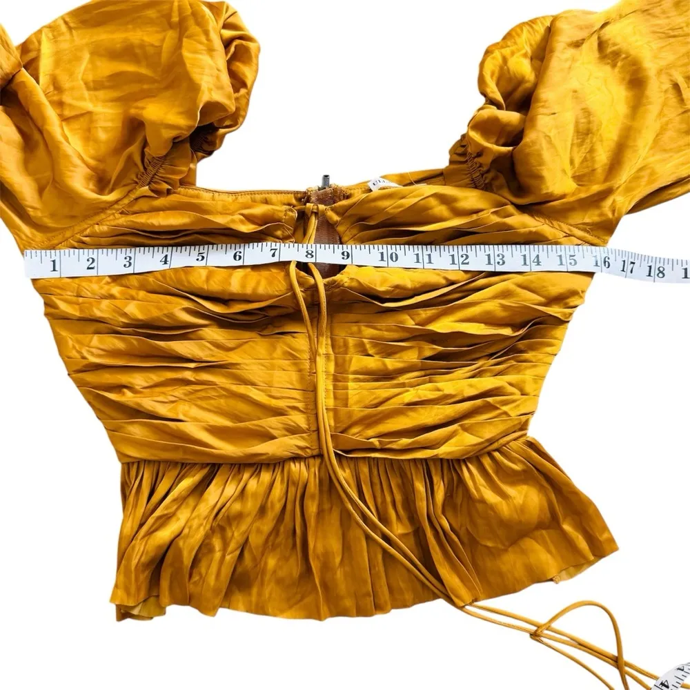Ulla Johnson Mirelle Plisse Satin Peplum Mustard Long Sleeve Ruched blouse NEW - Image 8
