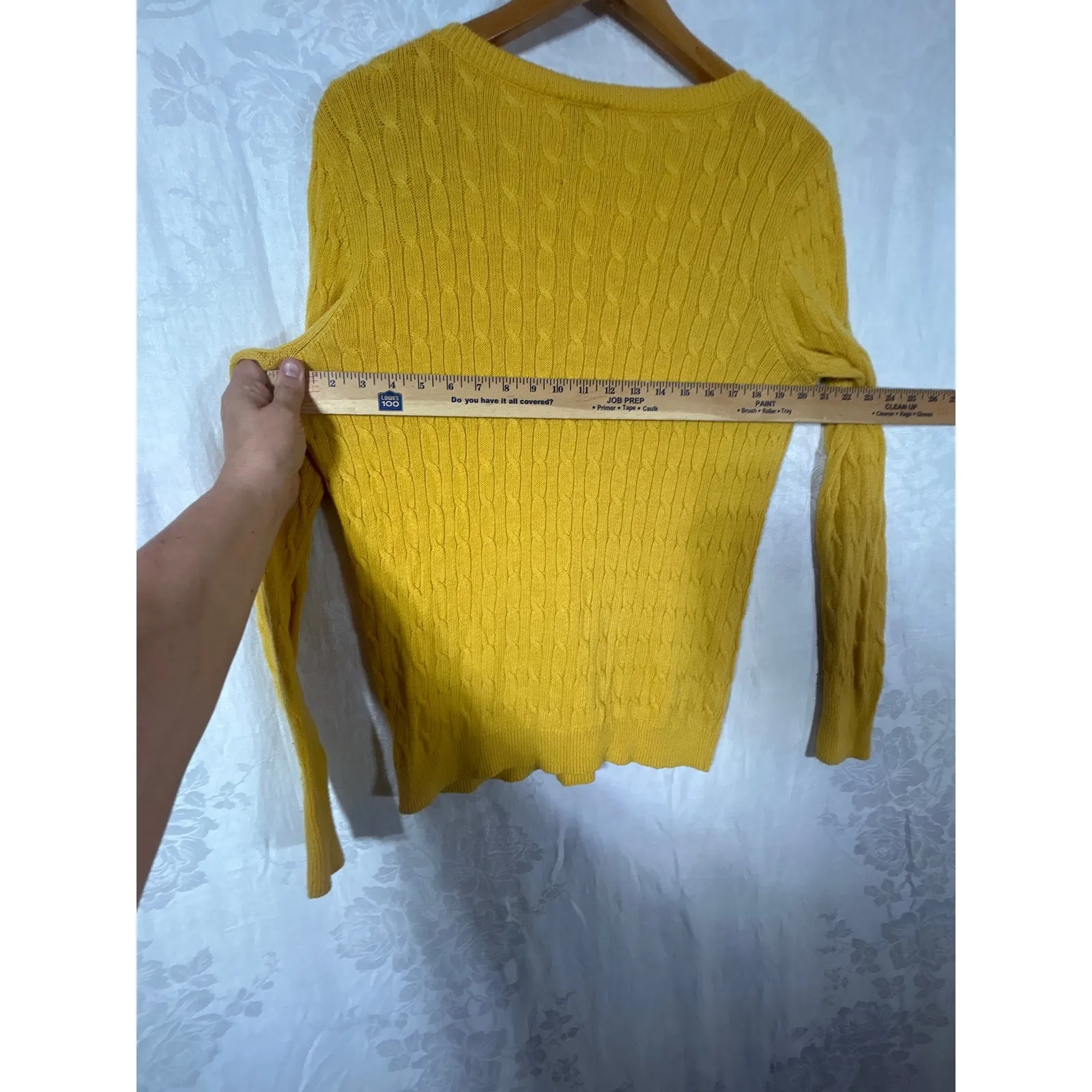 Talbots Sweater Large Mustard Yellow Cable Knit Lambswool Blend Button Detail - Image 10