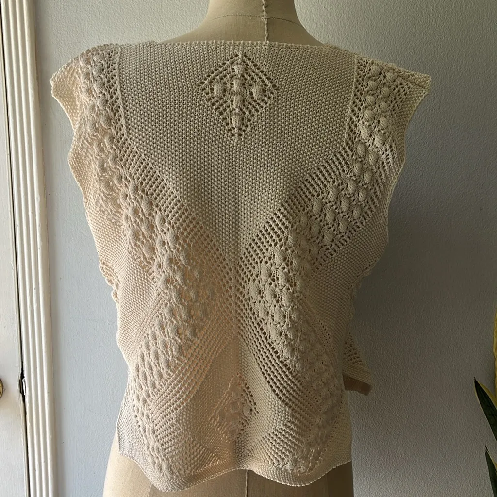 Ivory Boho Crochet Sweater Vest•sz L Size L - Image 4