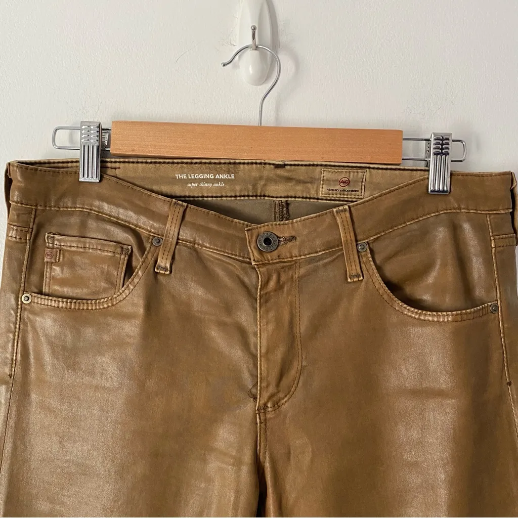 AG Adriano Goldschmied Farrah Faux Leatherette  Coated Brown Skinny Ankle Jeans - Image 3