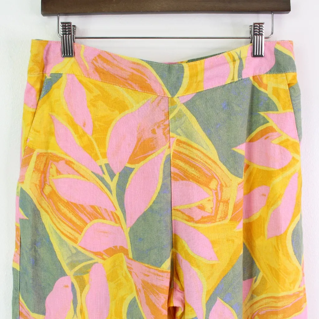Tahari Linen Bright‎ Floral Wide Leg Pants Size L - Image 2