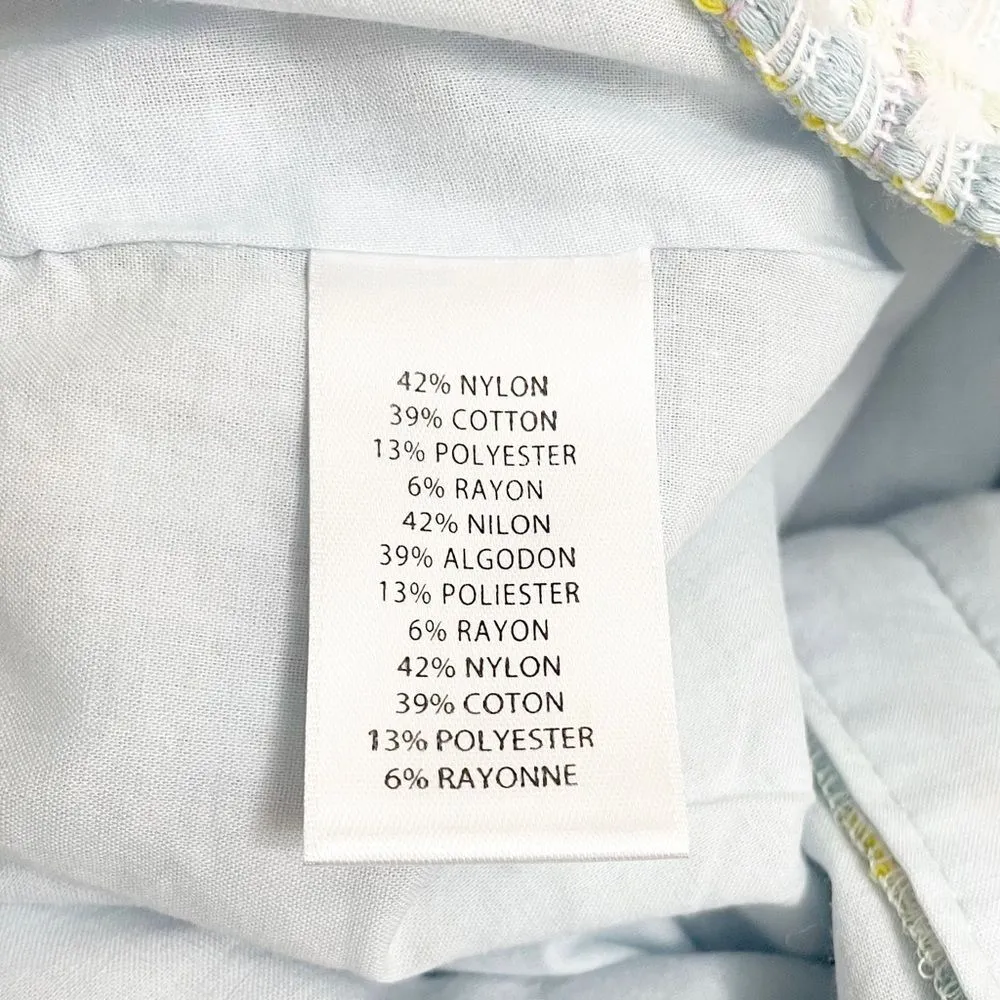 Worth NY Women's Tweed Skirt Size 12 Pale Blue White Butter Yellow Stripe Fringe - Image 12