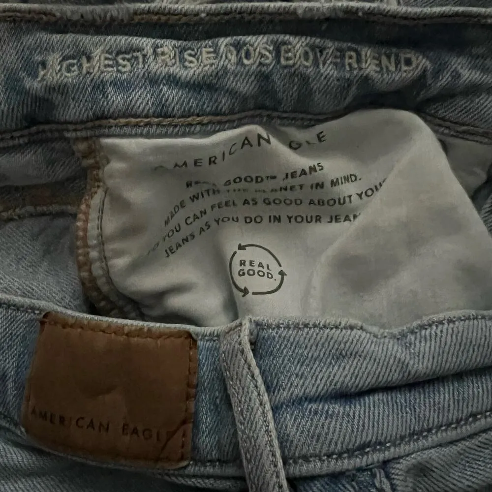 American Eagle Ripped Highest Rise 90s Boyfriend Jean 10 Short Women’s Blue 3648 - Image 4