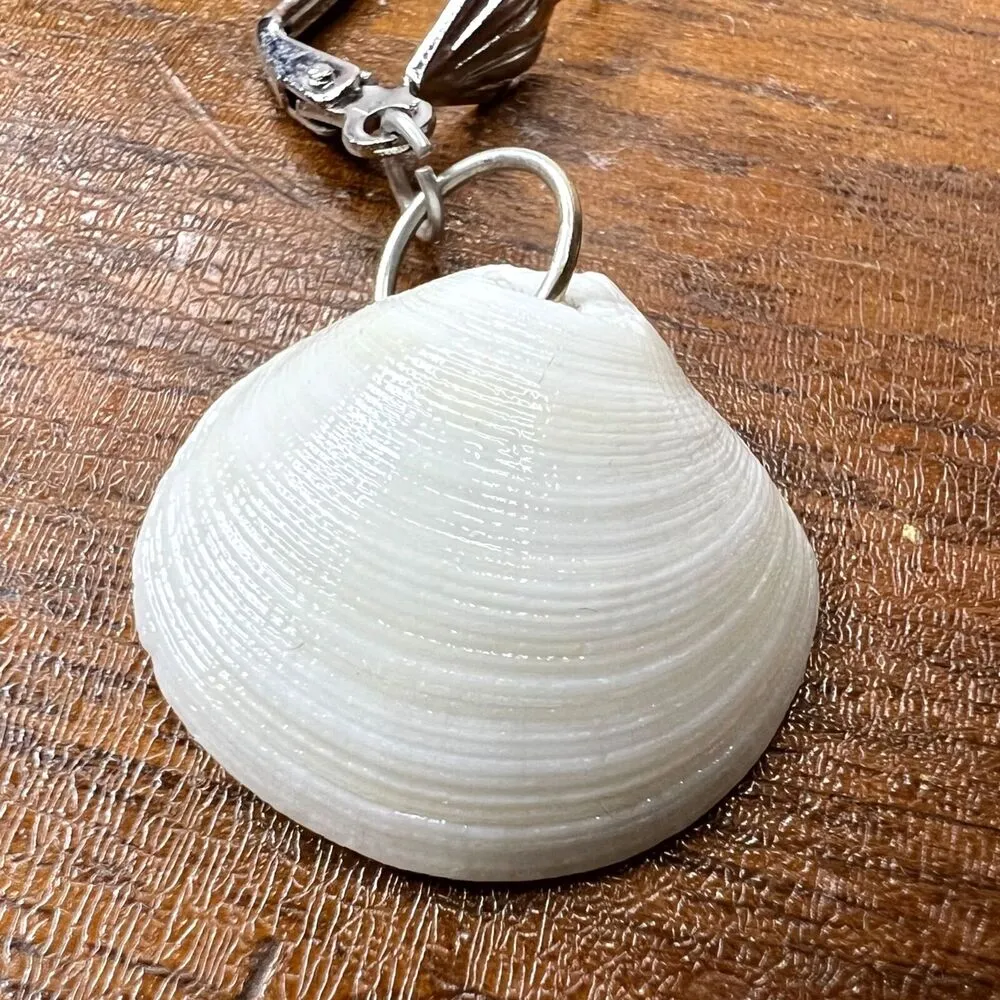 Dangle Earrings Genuine Handcrafted Seashell Silver and White Coastal Beach - Image 3