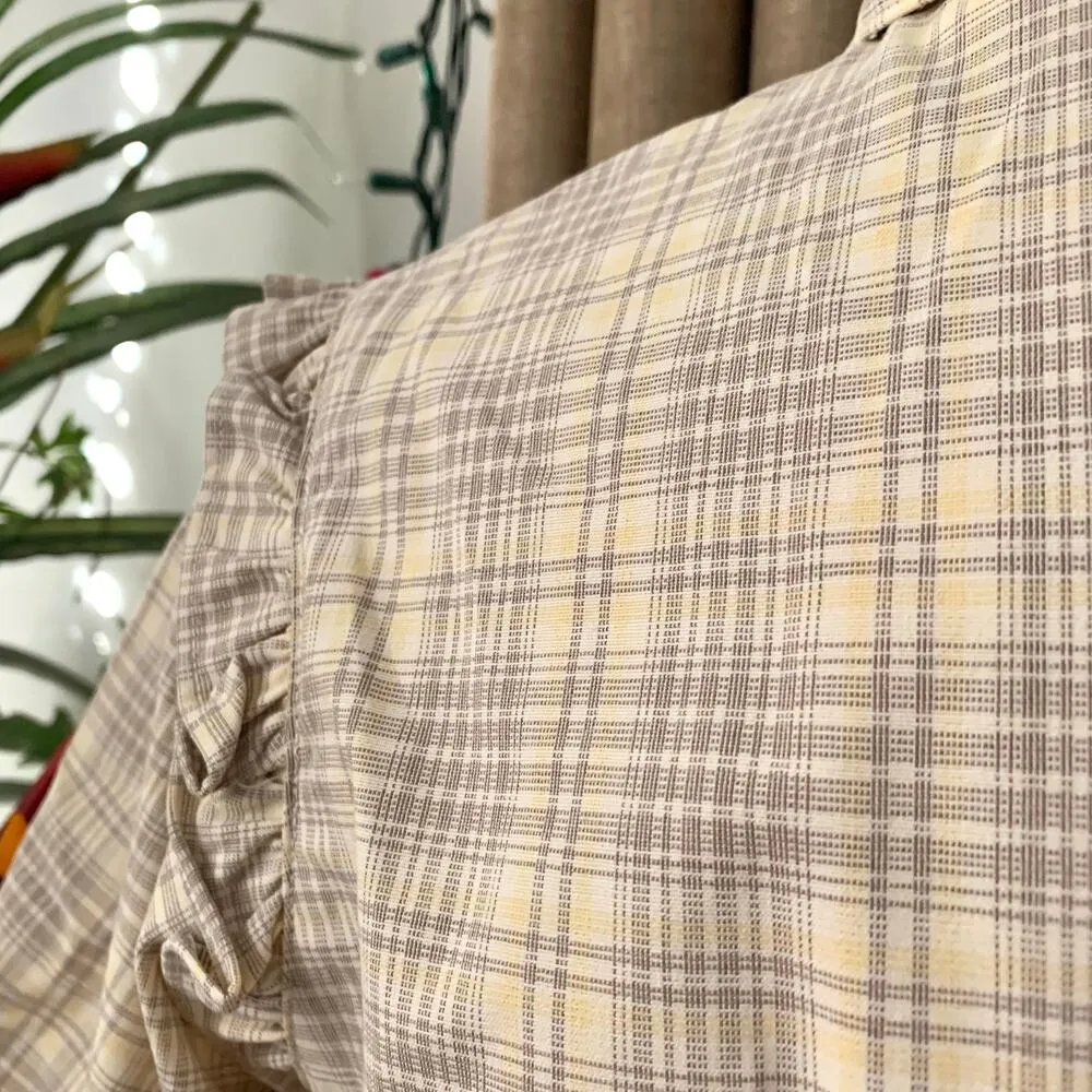 GU (Uniqlo) x Rokh Half Sleeve Shirt Dress in Beige Plaid Check Size M - Image 13