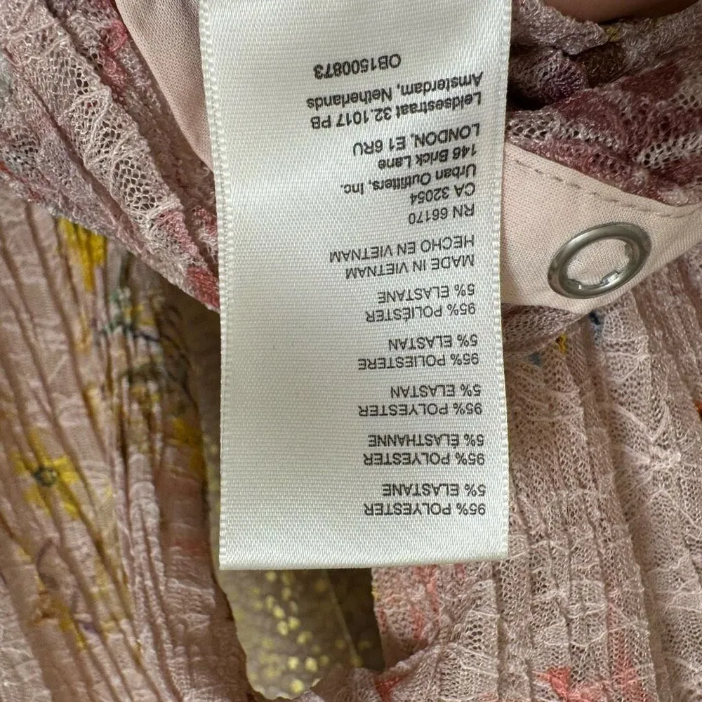 Free People Angelina Light Pink Sheer Lace Floral Top Small - Image 6